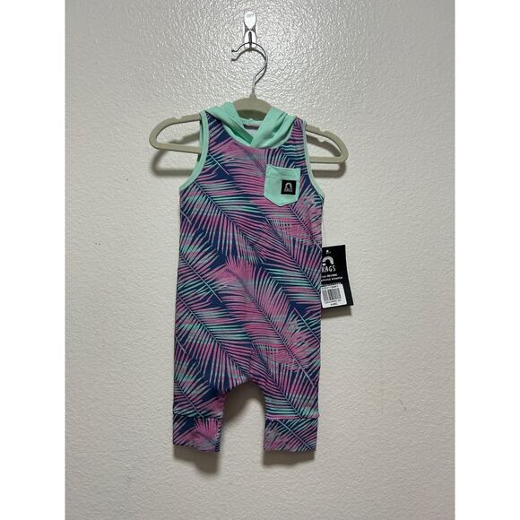 RAGS Sleeveless, Hooded Capri Romper with Colorful Palm Leaf 3-6 Months - Picture 1 of 4